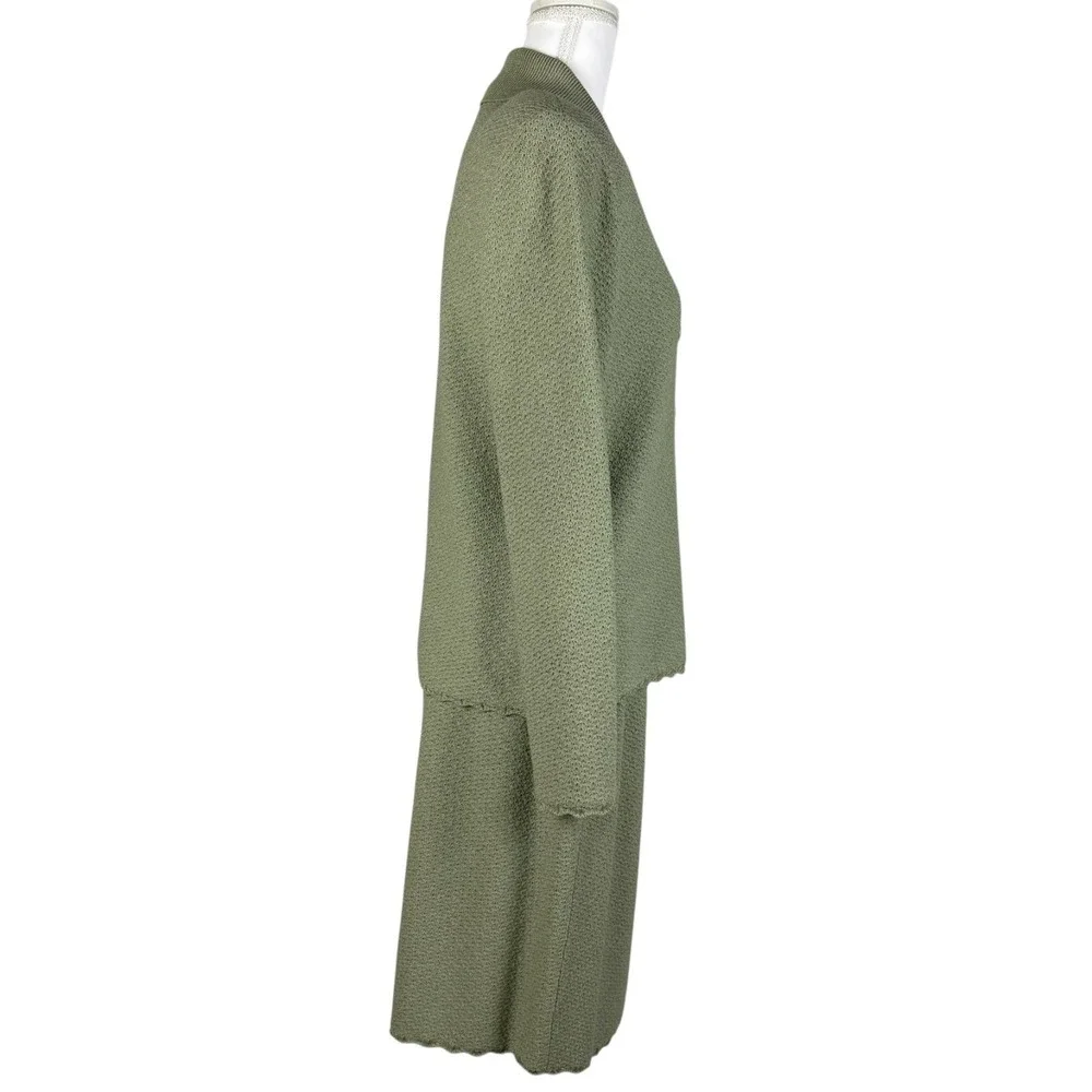 St John Knit 3pc Suit Set Jacket Skirt‎ Top Womens Size 6 Sage Green Vintage